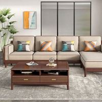 Nouveau canapé en bois massif de style chinois, meubles en noyer, coin de salon pour petite famille, combinaison moderne et simple en bois
