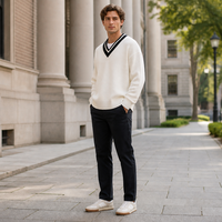 Pull en maille rayé col en V pour homme, style preppy, coupe oversize à épaules tombantes, pour cricket et tennis, vintage Ivy, anti-plis, hiver
