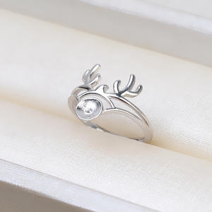 แหวนเงินแท้ S925 งานแฮนด์เมด Wenchi แบบปลายเปิด สำหรับ DIY ประดับมุก อุปกรณ์ตกแต่งรูปเขากวางแบบกลวง  อะไหล่เครื่องประดับ รหัส 17068 - Product Image 4