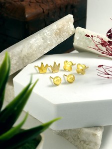 Anti-Tarnish 24CT Gold Plated Designer Fashion Accessories Set For <b>Earrings</b> Pack of 3 for Women | Crown Butterfly Ball Shape - Product Image 5