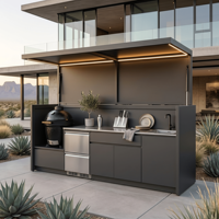 Ensemble de cuisine extérieure haut de gamme en acier inoxydable 304, îlot barbecue ignifuge avec abri pour cour extérieure