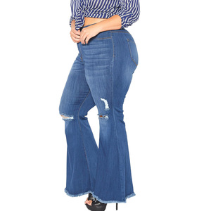 Elasticity Tight Fashion 5XL <strong>Sexy</strong> <strong>Jeans</strong> With Holes Girls Flare Woman Plus Size <strong>Jeans</strong> - Product Image 3