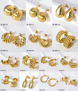 Wholesale Bulk Custom Hypoallergenic Waterproof Gold Plated Stainless Steel Women Luxury Fashion Jewelry Hoop Earrings