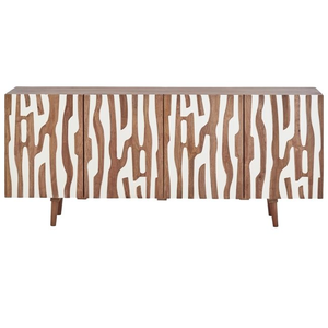 Meuble TV en bois massif fait main de qualité supérieure avec texture sculptée audacieuse, finition lisse et compartiments spacieux pour le salon - Product Image 3