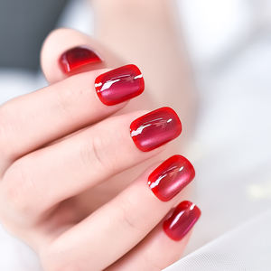 <span class=keywords><strong>Uñas</strong></span> Postizas <span class=keywords><strong>Cortas</strong></span> <span class=keywords><strong>con</strong></span> Diseño de Ojo de Gato Color Cereza para Mujer, Regalo, Brillantes, Reutilizables, de Gel Acrílico, <span class=keywords><strong>con</strong></span> Diseños - Product Image 2