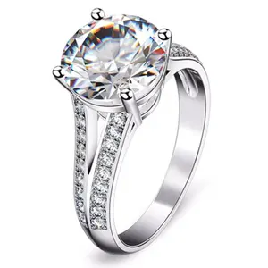 Cincin Pernikahan Platinum Halus Kustom, Cincin Pernikahan Batu Permata Wanita, Cincin Moisanite Perak Sterling 925