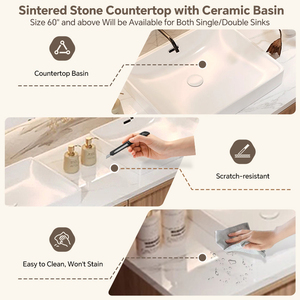 Mueble de Baño Doble de 56-92 Pulgadas con Lavabo, Incluye Espejo LED Antivaho y <span class=keywords><strong>Encimera</strong></span> de Piedra - Product Image 2