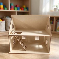 Kit Rumah Boneka Kayu Dua Lantai Miniatur dengan Tangga, Jendela, Ruangan Terbuka untuk Kerajinan DIY, Dekorasi Rumah, dan Hadiah