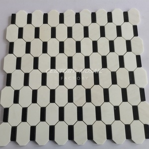 Mosaico del secolo pietra naturale marmo bianco nero ottagono striscia mosaico piastrelle parete pavimentazione - Product Image 4