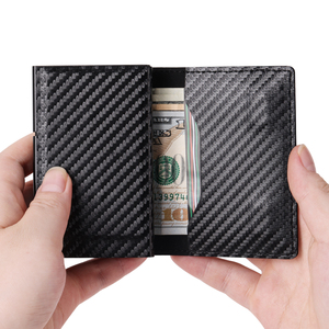 Billetera de cuero y fibra de carbono para Hombre, billetera magnética delgada Trifold RFID Pop Up, tarjetero de aluminio y Metal inteligente con cremallera - Product Image 3