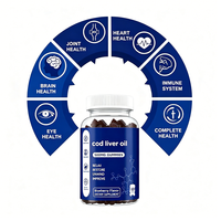 Bonbons gélifiés à l'huile de foie de morue naturelle halal, marque privée OEM, vitamines A et D, oméga 3, complément alimentaire pour adultes, soutien immunitaire et osseux