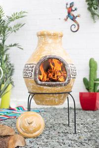 本格的なメキシコデザインテラコッタ粘土チミネア鉄スタンド付き屋外パティオキャンプ用バーベキューヒーター - Product Image 2