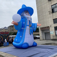 Mascotte gonflable géante personnalisée de personnage de dessin animé, Sorcier bleu étoilé, Vieil homme magicien avec boule de cristal pour décoration à thème Halloween