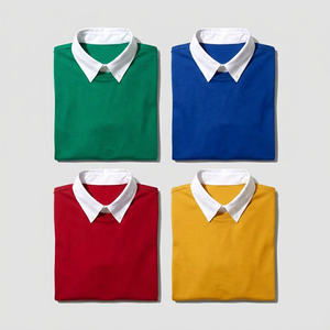 Red Star Unisex Color Block Collar T-Shirt <b>Green</b> Blue Red Yellow Adult - Product Image 1