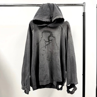 Sweat à capuche personnalisé effet usé 100% Coton Écologique Respirant Impression sérigraphique au plastisol Bords effilochés bruts Manches raglan