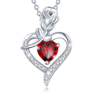 Ciondolo a forma di cuore con strass di cristallo rosso placcato in argento 925 per gioielli da donna, regalo romantico - Product Image 1