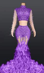 Ensemble de robes de soirée moulante, petite robe de soirée sirène, plumes et strass, 2 pièces, nouvelle collection <span class=keywords><strong>printemps</strong></span> - Product Image 6