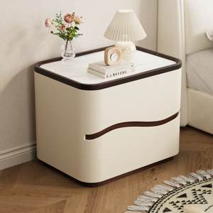 Table de chevet en bois massif avec plateau en marbre, design simple et moderne, installation facile, deux tiroirs, BTBT009, pour la maison ou l'hôtel - Product Image 3