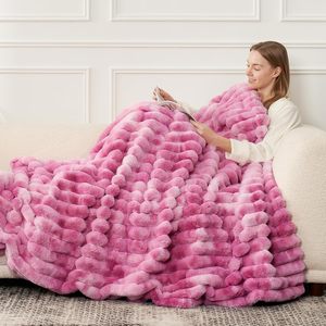 <span class=keywords><strong>Plaid</strong></span> en fausse fourrure pour canapé, couverture douillette et chaude en peluche rayée pour canapé, chambre à coucher, salon, 50 * 60 pouces, <span class=keywords><strong>rose</strong></span> tie-dye - Product Image 3
