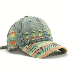 Casquette de baseball unisexe réglable à 6 panneaux en denim délavé et déchiré 100 % coton, idéale pour toutes les saisons et le style urbain - Product Image 1
