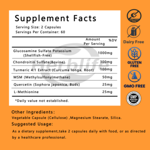Capsules de glucosamine, chondroïtine, curcuma et MSM de marque privée OEM Herblife, 120 unités, complément alimentaire pour le soutien des articulations - Product Image 2