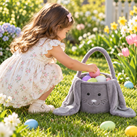 Panier de Pâques personnalisé pour enfants, panier à oreilles de lapin brodé avec nom personnalisé, sac de chasse aux œufs de Pâques, décoration cadeau en peluche