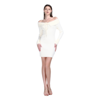 Schulterfreies Langarm-Mink-Flauschkleid Einfarbig Gestricktes Minikleid Atmungsaktiv Natürliche Taille Schlanke Passform 2026 Minimalistisch Elegant Herbst