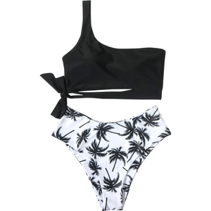 Traje de baño sexy recortado multicolor Detalles de aro plateado Trajes de baño Triángulo Corte completo Bikini - Product Image 2