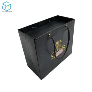 custom luxury logo printed black foldable shopping bags caviar packaging