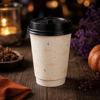Gobelet en carton à double paroi Witch, personnalisé avec logo, motif crâne, en kraft ondulé, isolé, résistant à la chaleur, 16 oz, prix usine