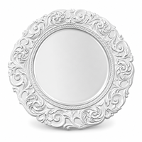 Assiette de présentation blanche gaufrée en PP de 13 pouces, sous-assiette décorative à motifs pour mariages, banquets et événements