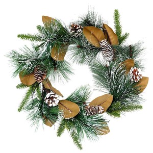 クリスマスデコレーション用OEM 50cmマグノリアリーフパイン針付きホリデーリース - Product Image 6