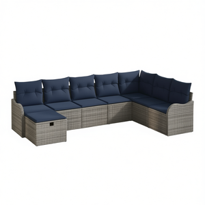 Ensemble de jardin en polyrotin gris avec canapé à coussins et rangement, 6 places, mobilier d'extérieur au design contemporain - Product Image 1