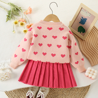Nouvel ensemble deux pièces pour filles printemps-automne 2026 : cardigan en tricot à motif cœur et jupe, robe pull pour bébé fille