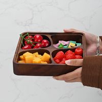 Plateau de service créatif pour noix, bonbons et amuse-gueules, 4 compartiments divisés, empilable, plateau en bois pour fruits secs et en-cas