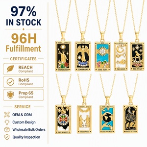 Collar de Cartas del <span class=keywords><strong>Tarot</strong></span> con Zirconia y Esmalte Colorido, Diseño Nuevo, Listo para Enviar, Chapado en Oro de 18K PVD, Joyería de Acero Inoxidable - Product Image 6