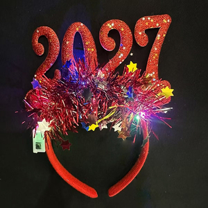Fascia per Capelli LED Lampeggiante per Decorazione Festa di Capodanno e Natale 2027, Cerchietto in Plastica Colorata Glitterata per Adulti di Buona Qualità - Product Image 2