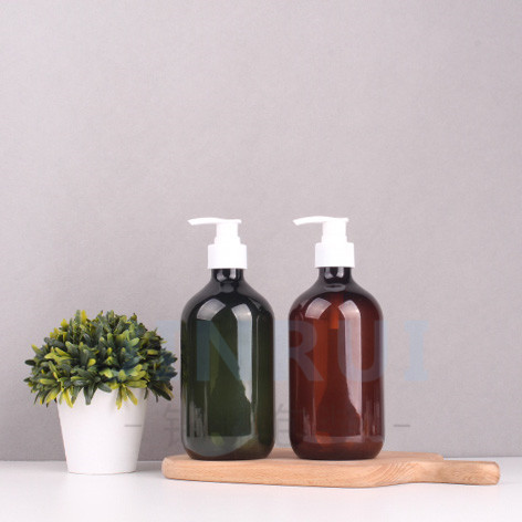 Custom 300ml 500ml Amber Green Transparent Plastic PET Shampoo Bottle Hair Oil Bottle With Lotion Pump