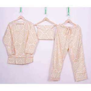 Conjunto de Pijama de Algodón Tejido Ligero y Transpirable para Mujer, con Estampado Floral Rosa, Cintura Elástica y Cuello en V, para Otoño - Product Image 1