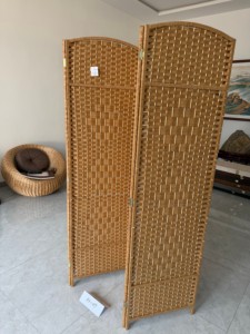 Modern Movable 4 Arched Top Paper Rope Woven Folding Screen Divider Honey Natural Basket Weave Rattan Frame Translucent - Product Image 4