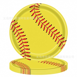 Assiettes, gobelets et <span class=keywords><strong>serviettes</strong></span> en <span class=keywords><strong>papier</strong></span> jetables à thème festival de softball jaune – Vente chaude, haute qualité, respectueux de l'environnement pour vos fêtes - Product Image 2