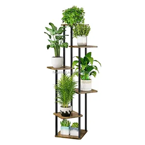 5层木质花架花园多角高植物花盆展示架室内金属植物支架