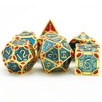 Pour Udixi métal polyédrique RPG jeux de société jeu de rôle donjons et Dragons jeu de dés 7 pièces boîte en métal doré avec bleu et rouge