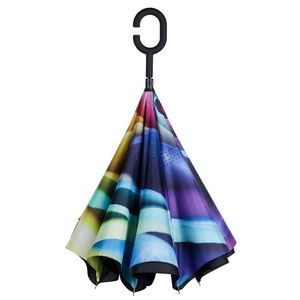 Parapluie inversé à double couche, protection UV, coupe-vent, poignée en caoutchouc en forme de C - Product Image 4
