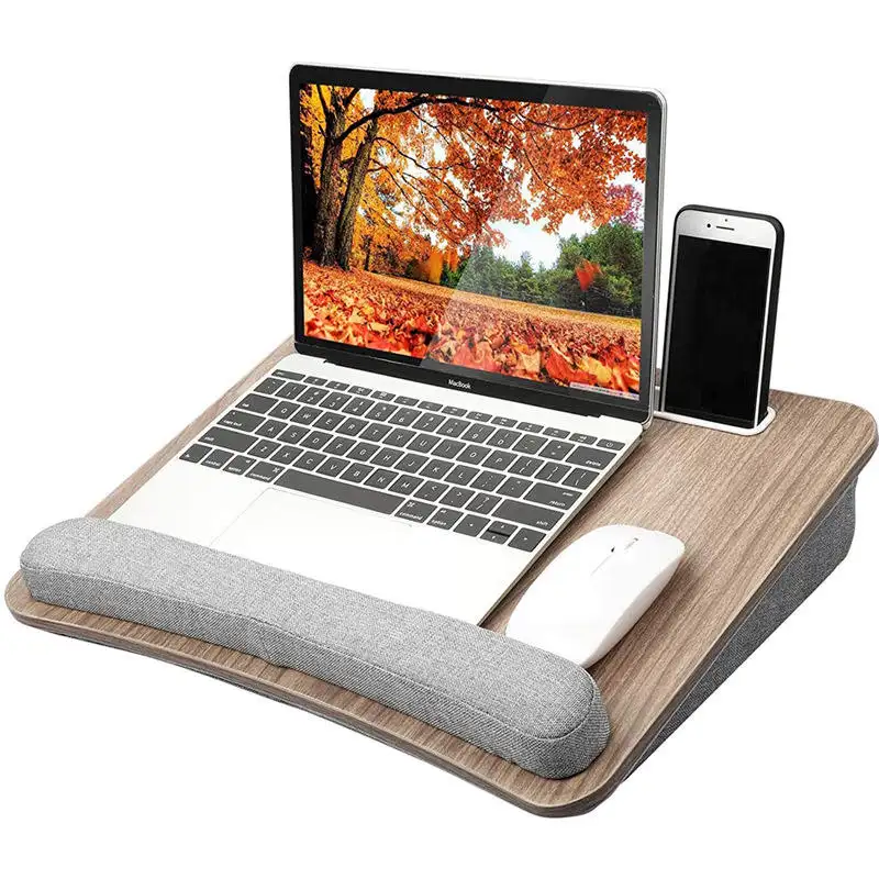 Mesa portátil com almofada, livro e tablet com suporte, para computador e laptop, escritório em casa e armazenamento