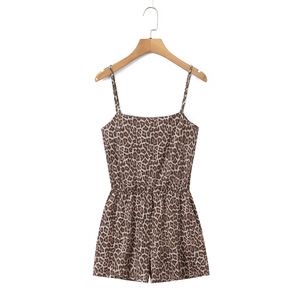 <span class=keywords><strong>Combinaison</strong></span> décontractée d'été à bretelles spaghetti à imprimé animal de couleur marron pour femmes - Product Image 1