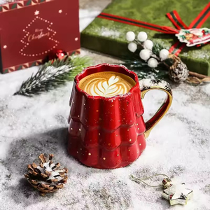 Caneca de Cerâmica Fofa em Formato de Árvore de Natal com Padrão Vermelho, Capacidade de 300ml, Conjunto de Caixa de Presente para Festas, para Café ou Bebidas Quentes, Segura para Alimentos - Product Image 2