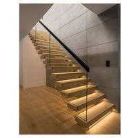 Escaliers flottants Prima pour prix intérieurs Escaliers en bois de style moderne avec bande lumineuse et garde-corps en verre Escaliers flottants