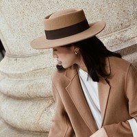 Chapeau en feutre de laine pure pour femme, noir, à bord plat, style jazz français, rétro, élégant, pour l'automne et l'hiver, idéal pour les banquets et la mode.