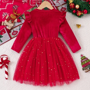 Vestido de Terciopelo de Manga Larga para Niñas, Falda de Tul con Estrellas, Disfraz para Navidad, Halloween y Fiestas - Product Image 3